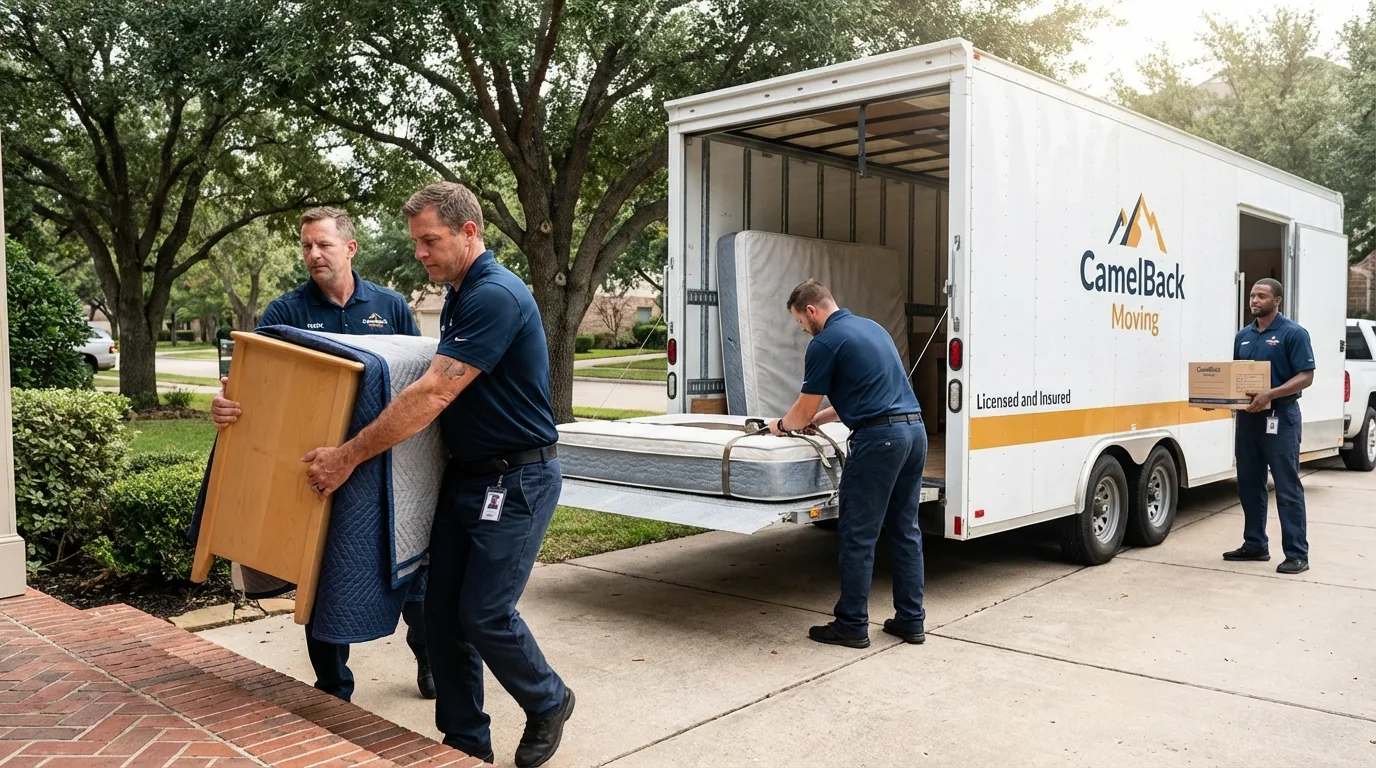 Crew loading residential truck for cross-state move from Juneau, WI