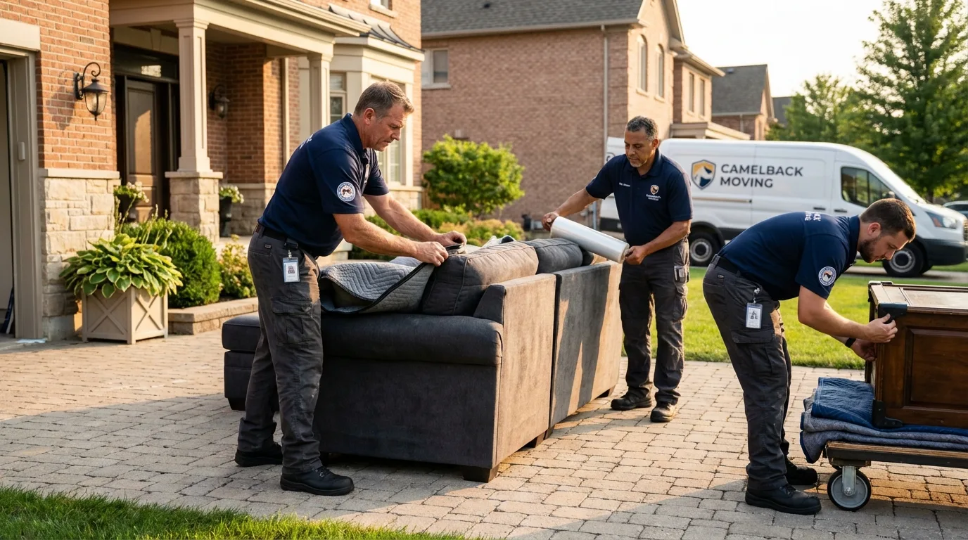 Large estate moving crew wrapping furniture in Juneau, WI