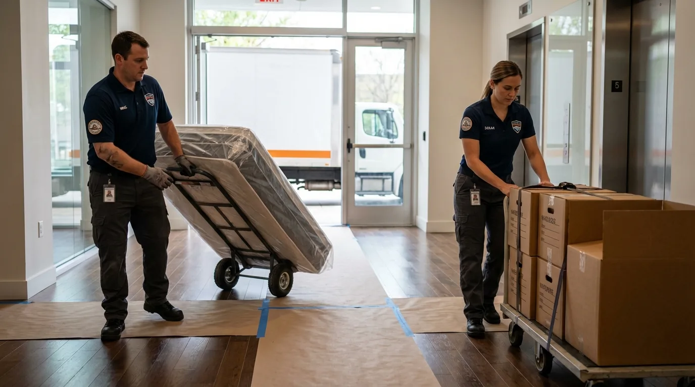 Professional apartment movers loading elevator in Juneau, WI