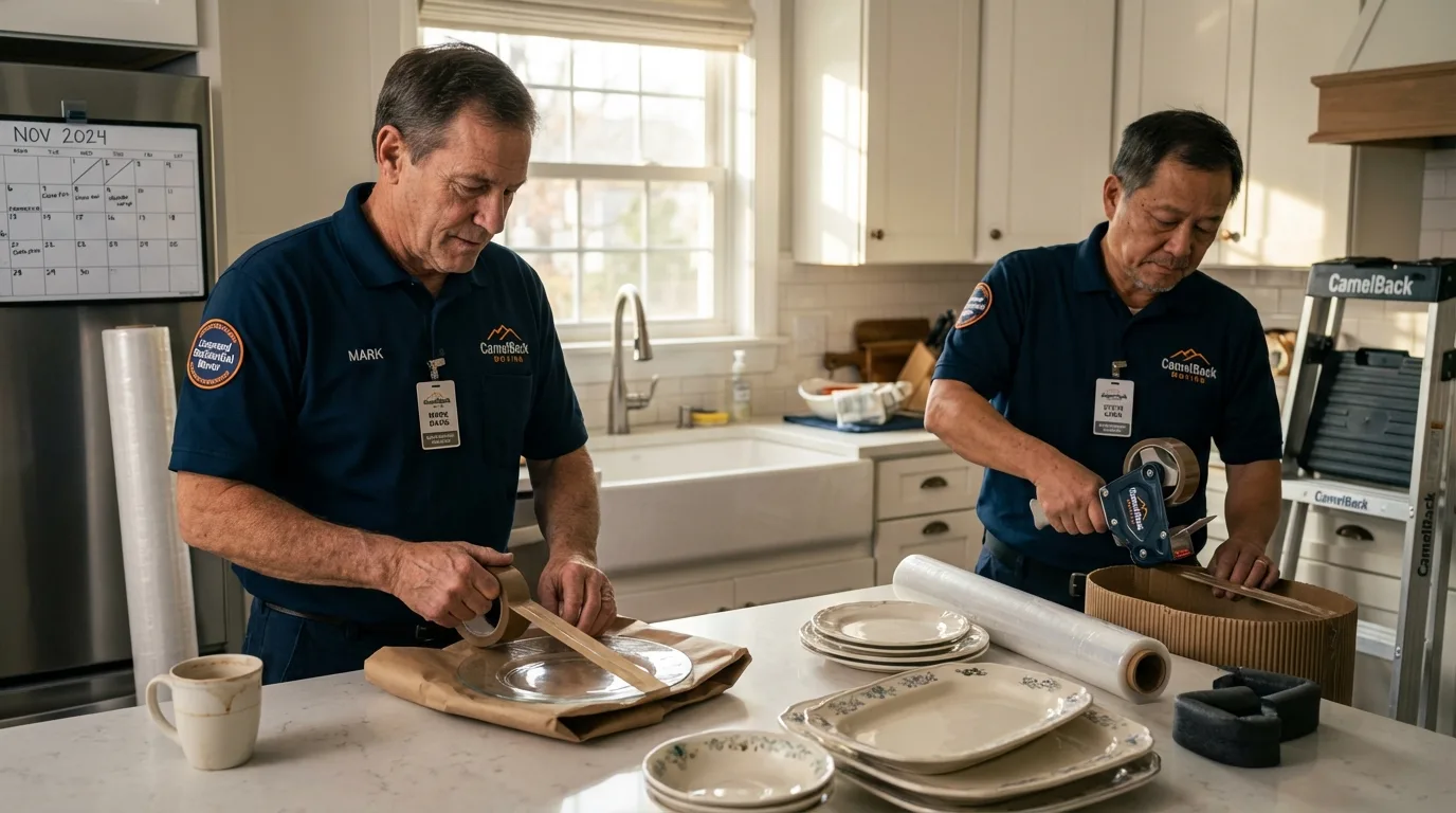 Professional crew packing kitchen dishware in Juneau, WI